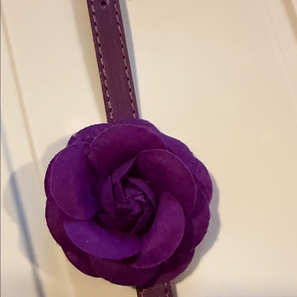 Leather dog/cat Violet purple Collar with Floral Accent and bling buckle